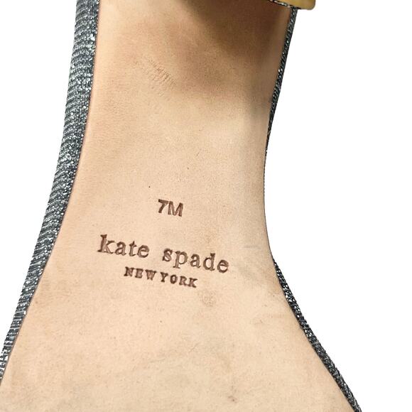 NWOB Kate Spade Smoke Silver Glitter Strap Block Heels Size 7 - Picture 9 of 9